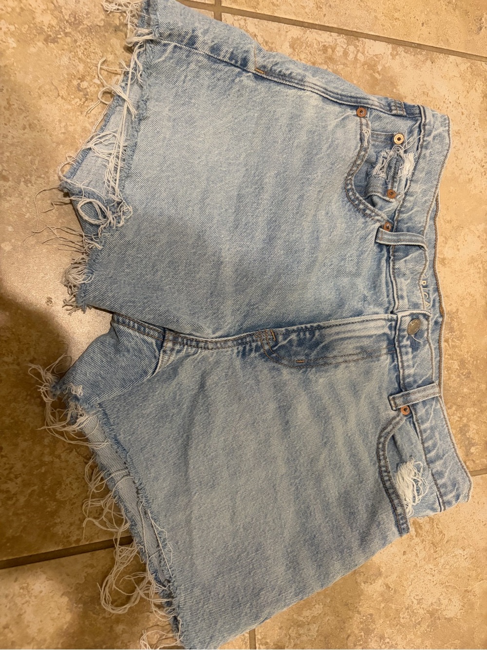 American Eagle Outfitters Light Blue High-Rise Frayed Denim Shorts